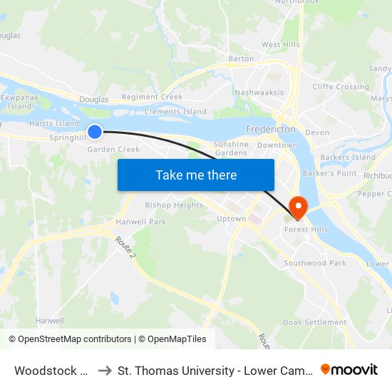 Woodstock Rd. to St. Thomas University - Lower Campus map