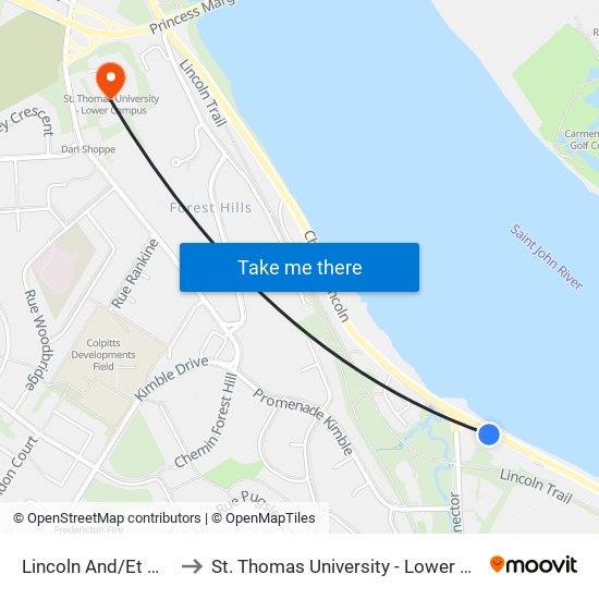 Lincoln And/Et Wilsey to St. Thomas University - Lower Campus map