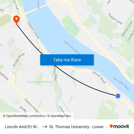 Lincoln And/Et Wesbett to St. Thomas University - Lower Campus map