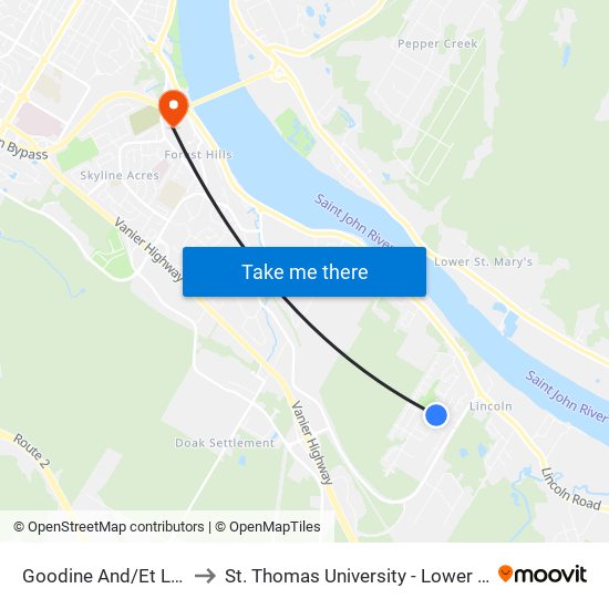 Goodine And/Et Leisure to St. Thomas University - Lower Campus map