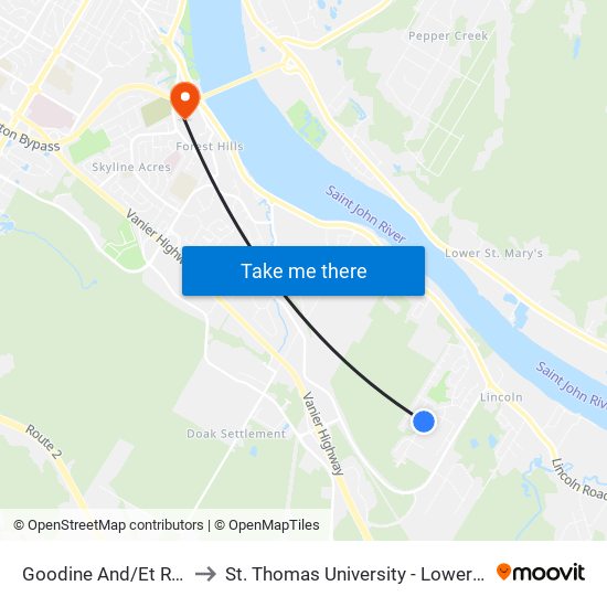 Goodine  And/Et Rhonda to St. Thomas University - Lower Campus map