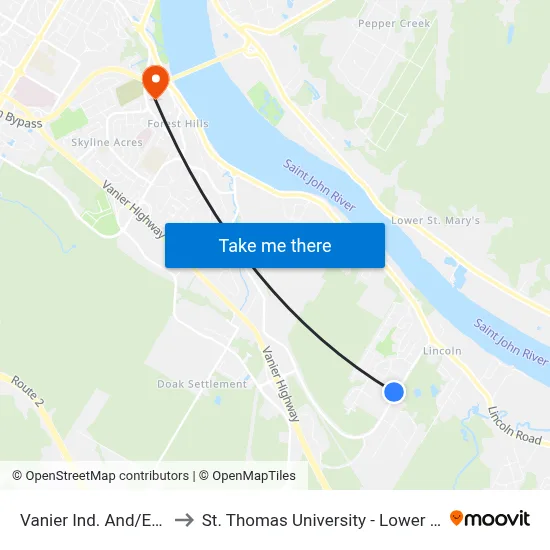 Vanier Ind. And/Et Leah to St. Thomas University - Lower Campus map