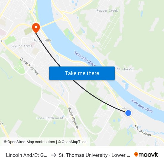 Lincoln And/Et Glasier to St. Thomas University - Lower Campus map