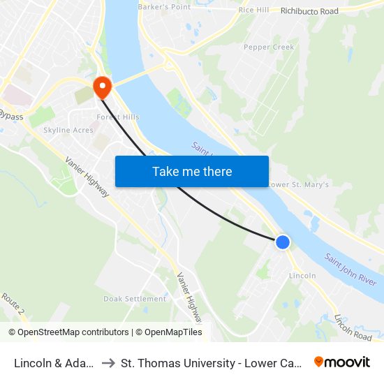 Lincoln & Adams to St. Thomas University - Lower Campus map