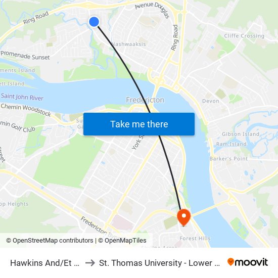 Hawkins And/Et Royal to St. Thomas University - Lower Campus map