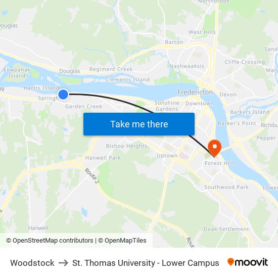 Woodstock to St. Thomas University - Lower Campus map