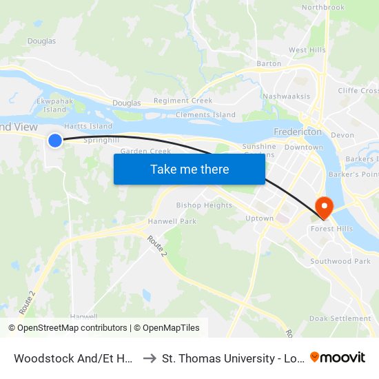 Woodstock And/Et Hummingbird to St. Thomas University - Lower Campus map