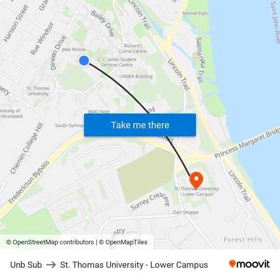 Unb Sub to St. Thomas University - Lower Campus map