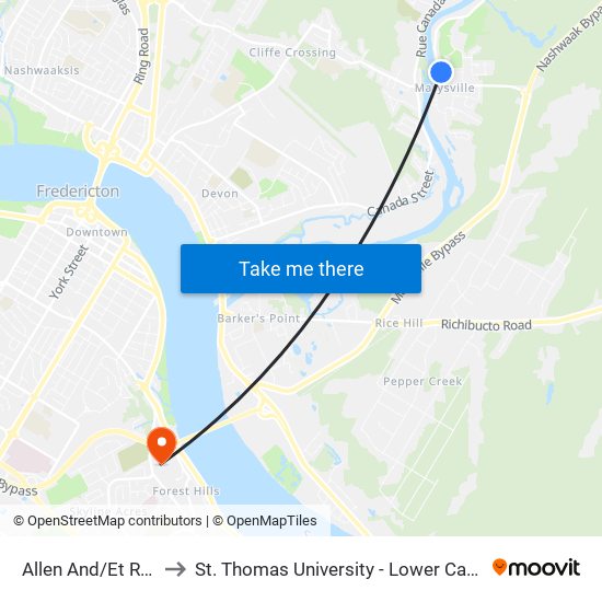 Allen And/Et River to St. Thomas University - Lower Campus map