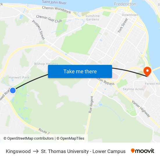 Kingswood to St. Thomas University - Lower Campus map