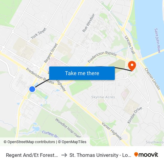 Regent And/Et Forestry Complex to St. Thomas University - Lower Campus map