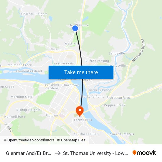 Glenmar And/Et Brookside to St. Thomas University - Lower Campus map