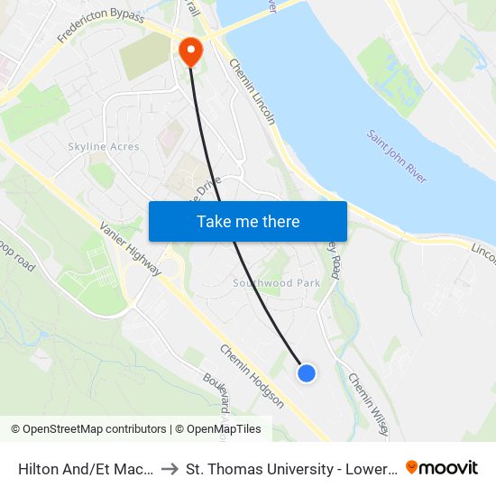 Hilton And/Et Mackenzie to St. Thomas University - Lower Campus map