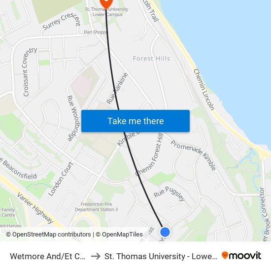 Wetmore And/Et Chandler to St. Thomas University - Lower Campus map