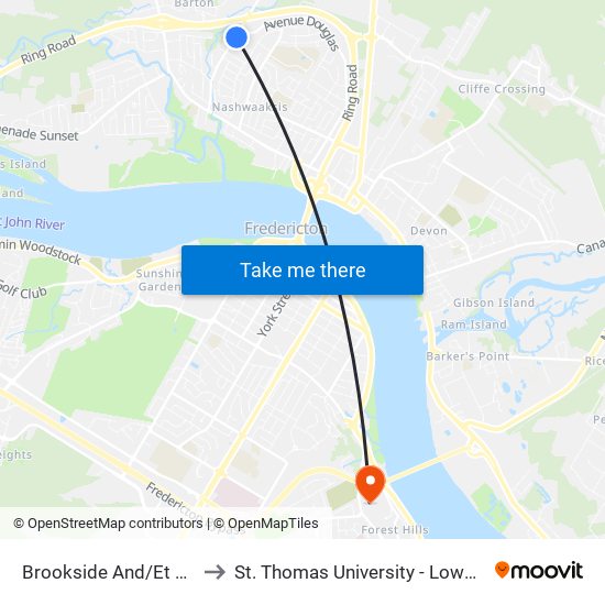 Brookside And/Et Oakland to St. Thomas University - Lower Campus map