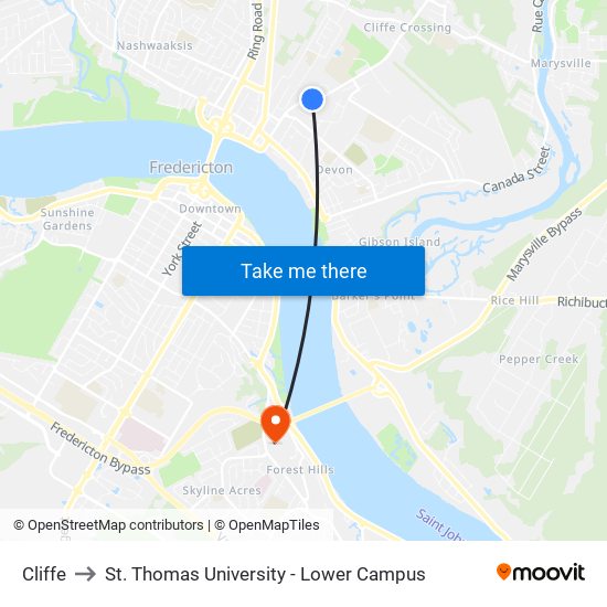 Cliffe to St. Thomas University - Lower Campus map