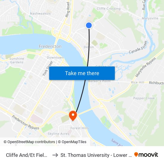 Cliffe And/Et Fieldstone to St. Thomas University - Lower Campus map