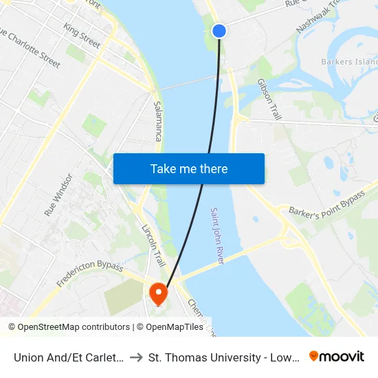 Union And/Et Carleton Park to St. Thomas University - Lower Campus map