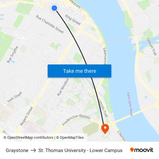 Graystone to St. Thomas University - Lower Campus map