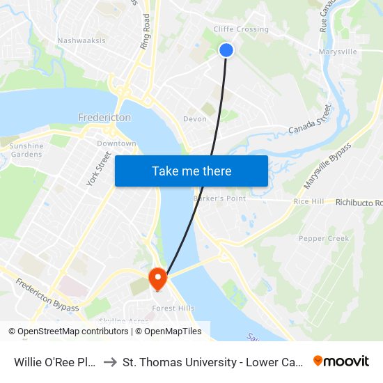 Willie O'Ree Place to St. Thomas University - Lower Campus map