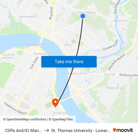 Cliffe And/Et Manhattan to St. Thomas University - Lower Campus map