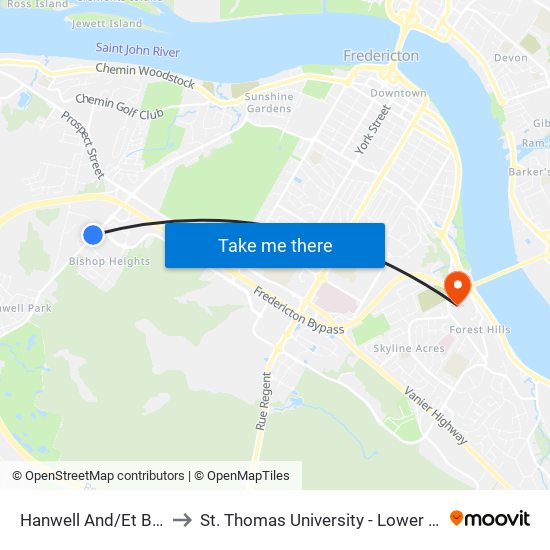 Hanwell And/Et Bishop to St. Thomas University - Lower Campus map