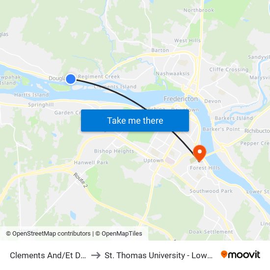 Clements And/Et Diamond to St. Thomas University - Lower Campus map