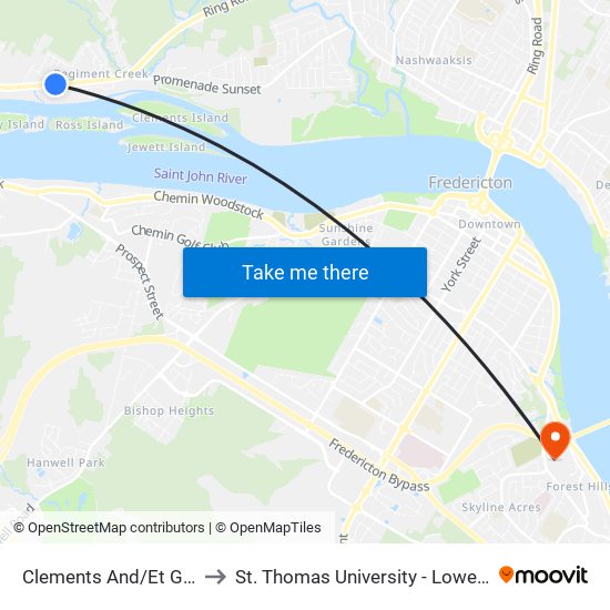 Clements And/Et Gardiner to St. Thomas University - Lower Campus map