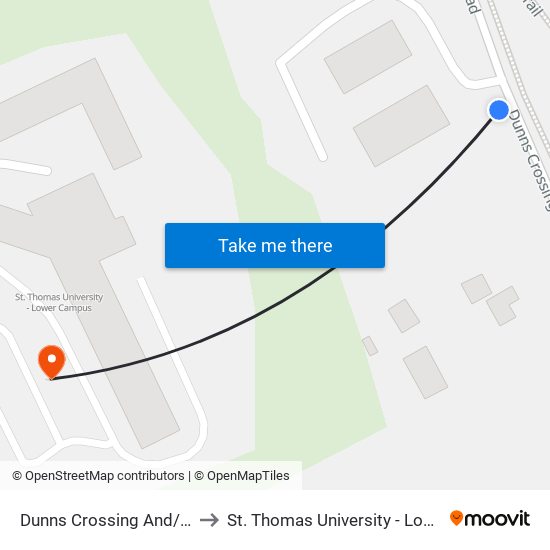 Dunns Crossing And/Et Lincoln to St. Thomas University - Lower Campus map