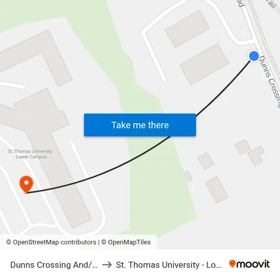 Dunns Crossing And/Et Lincoln to St. Thomas University - Lower Campus map