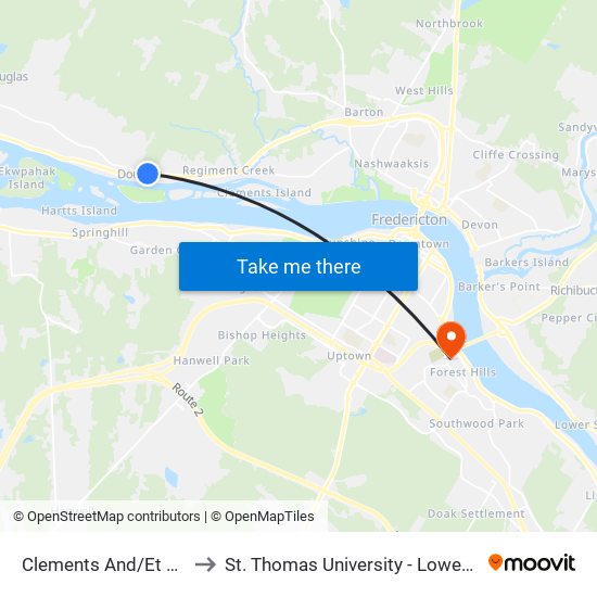 Clements And/Et Carlisle to St. Thomas University - Lower Campus map