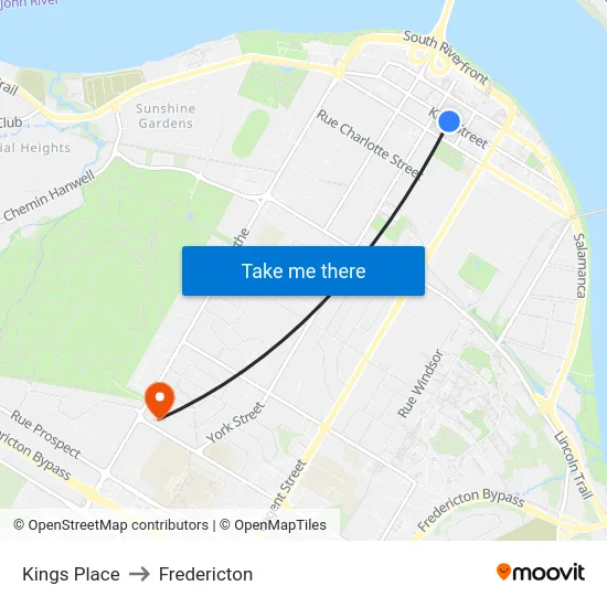 Kings Place to Fredericton map