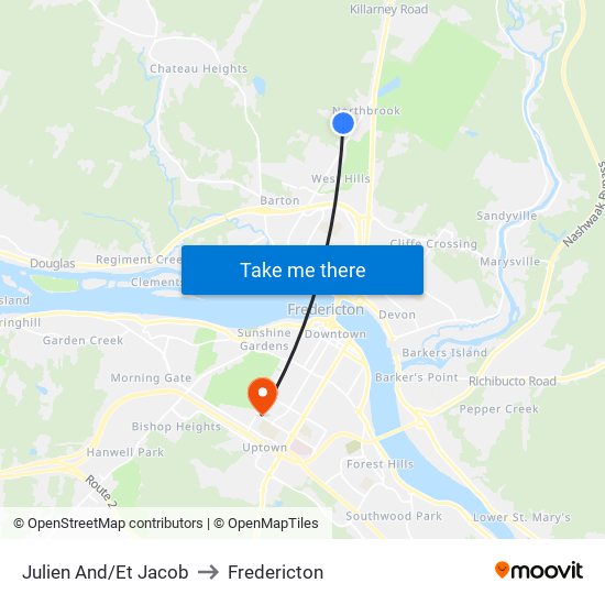 Julien And/Et Jacob to Fredericton map