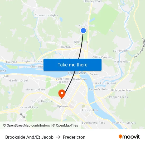 Brookside And/Et Jacob to Fredericton map