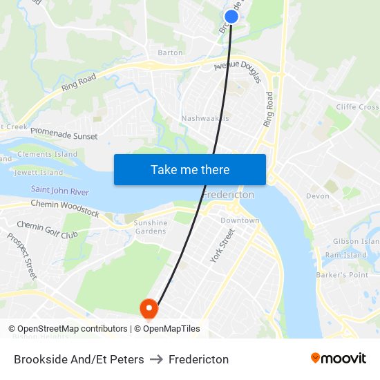 Brookside And/Et Peters to Fredericton map