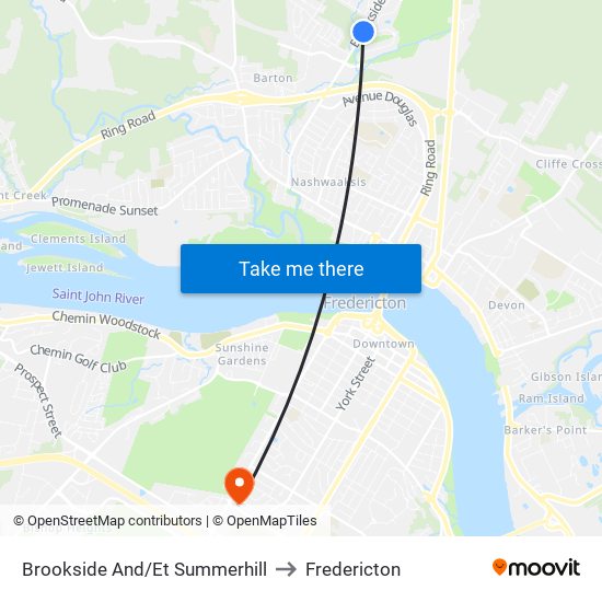 Brookside And/Et Summerhill to Fredericton map