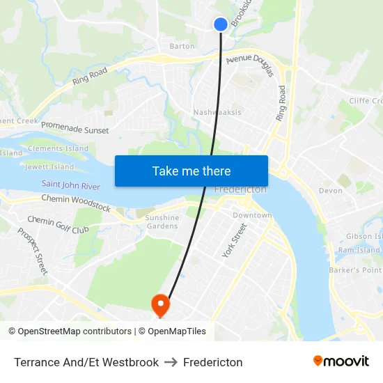 Terrance And/Et Westbrook to Fredericton map