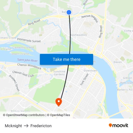 Mcknight to Fredericton map