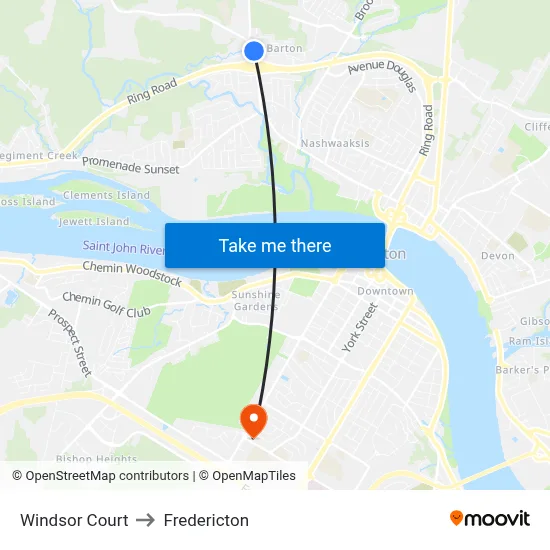 Windsor Court to Fredericton map