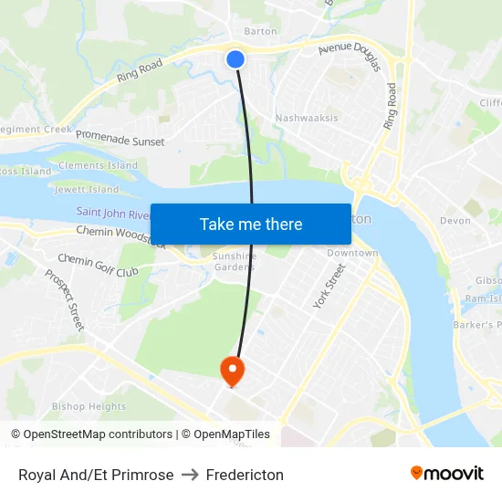 Royal And/Et Primrose to Fredericton map