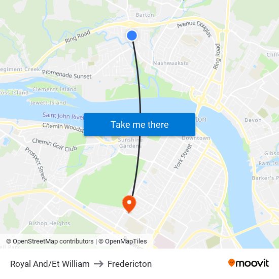 Royal And/Et William to Fredericton map