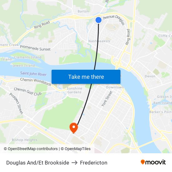 Douglas And/Et Brookside to Fredericton map