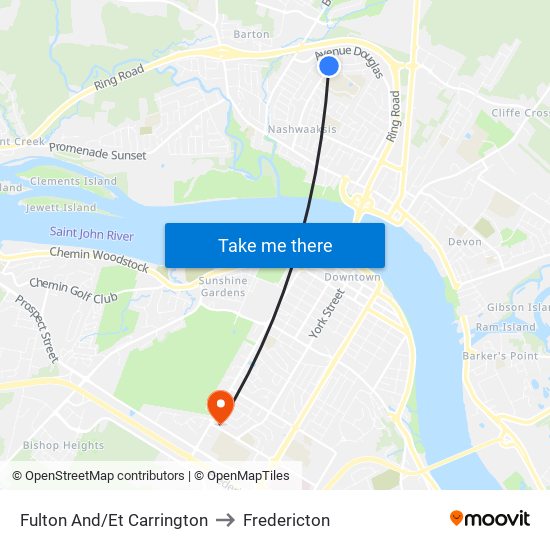 Fulton And/Et Carrington to Fredericton map