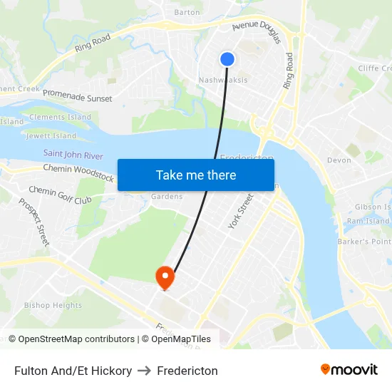 Fulton And/Et Hickory to Fredericton map