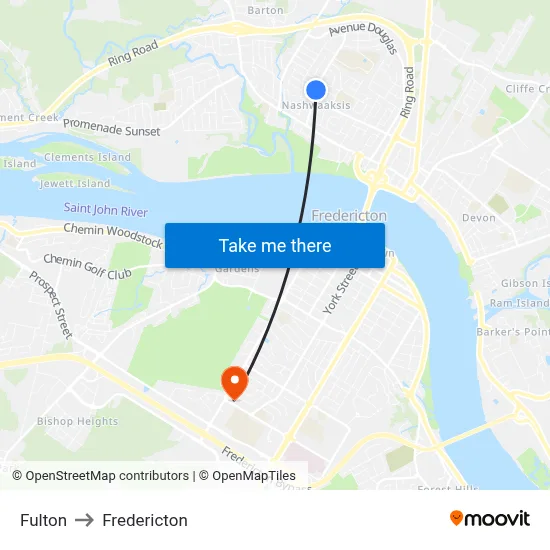 Fulton to Fredericton map