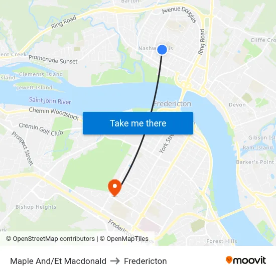 Maple And/Et Macdonald to Fredericton map