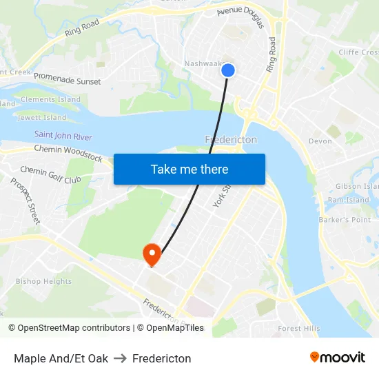 Maple And/Et Oak to Fredericton map