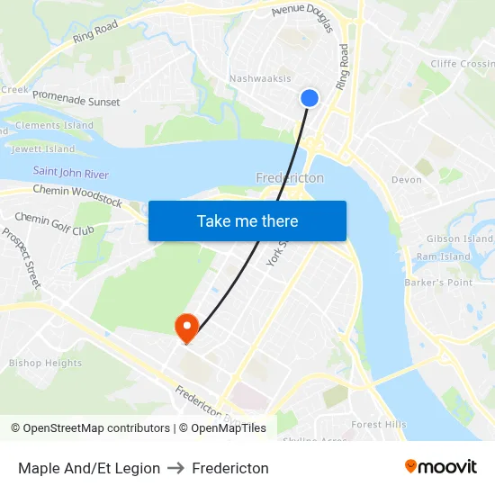 Maple And/Et Legion to Fredericton map