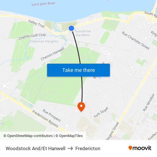 Woodstock And/Et Hanwell to Fredericton map