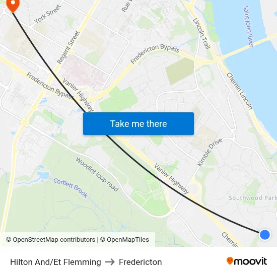 Hilton And/Et  Flemming to Fredericton map